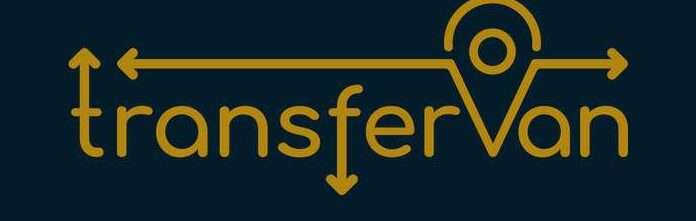 Logo dorado de Transfervan sobre fondo azul oscuro